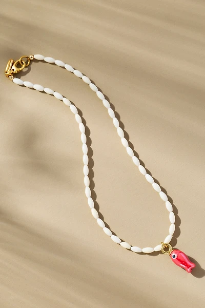 Logan Tay White Beaded Fish Necklace