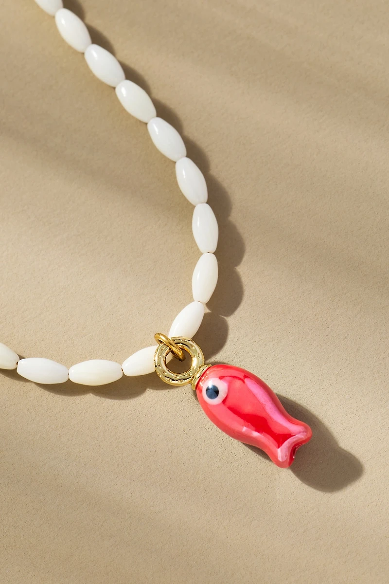 Logan Tay White Beaded Fish Necklace