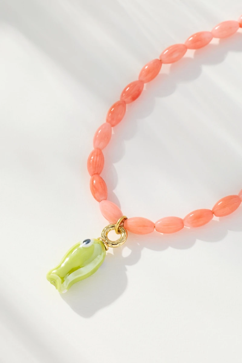 Logan Tay Coral Beaded Fish Necklace