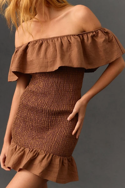 Off-The-Shoulder Smocked Mini Dress