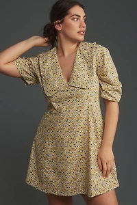 Short-Sleeve Collared Printed Mini Dress