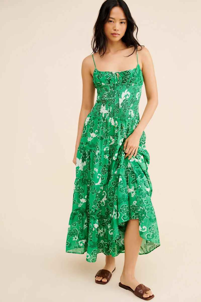 Smocked Drop Waist Maxi Dress