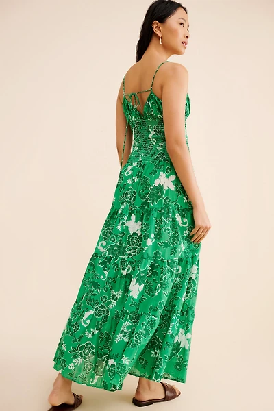Smocked Drop Waist Maxi Dress