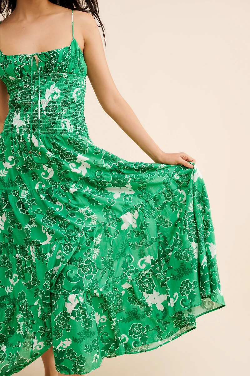 Smocked Drop Waist Maxi Dress