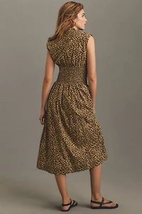 Maeve The Tommie Cap-Sleeve Smocked Front-Zip Shirt Dress