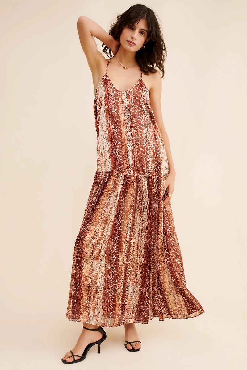 Solid and Sheer Maxi Dress