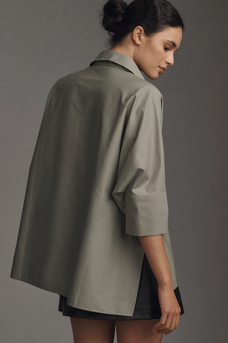 Button-Sleeve Blouse