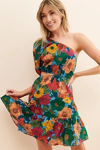 Du Paradis Floral One Shoulder Mini Dress