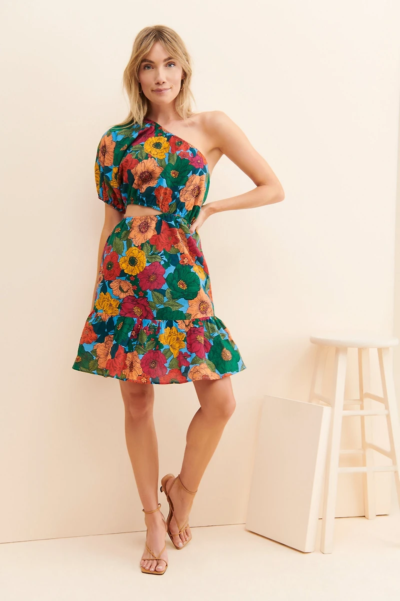 Du Paradis Floral One Shoulder Mini Dress
