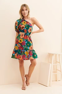 Du Paradis Floral One Shoulder Mini Dress