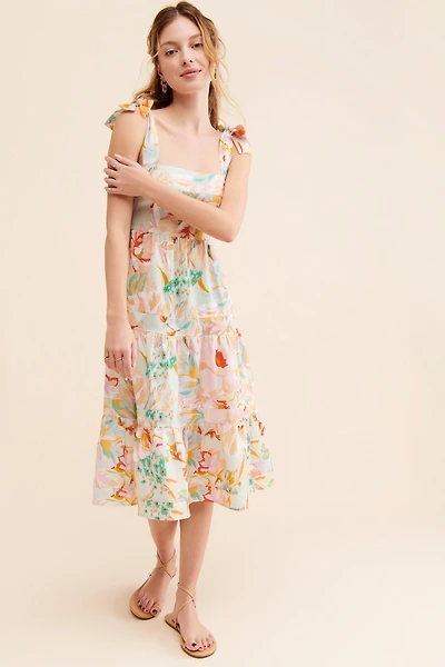 Kachel Tie-Strap Linen Dress