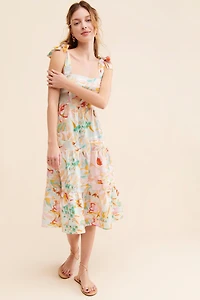 Kachel Tie-Strap Linen Dress