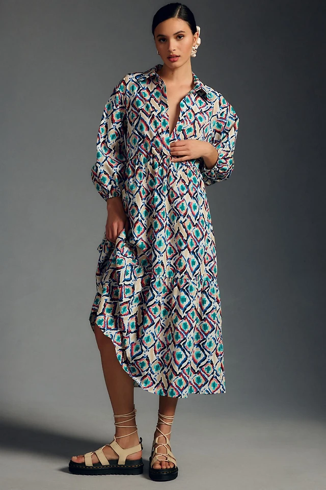 carolita printed tiered shirt dress The Carolita Printed Tiered Shirt Dress by Celandine