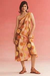 Farm Rio X Anthropologie One-Shoulder Seamed A-Line Dress