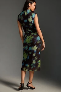 The Maya Ruched Cowl-Neck Dress: Mesh Edition