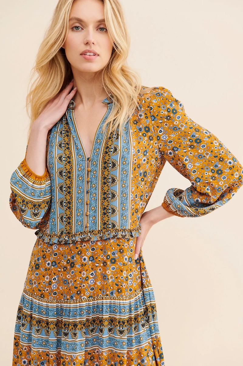 Current Air Mixed Print Midi Dress