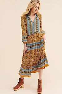 Current Air Mixed Print Midi Dress