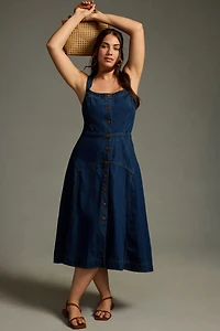 Button-Front Denim Pinafore Dress