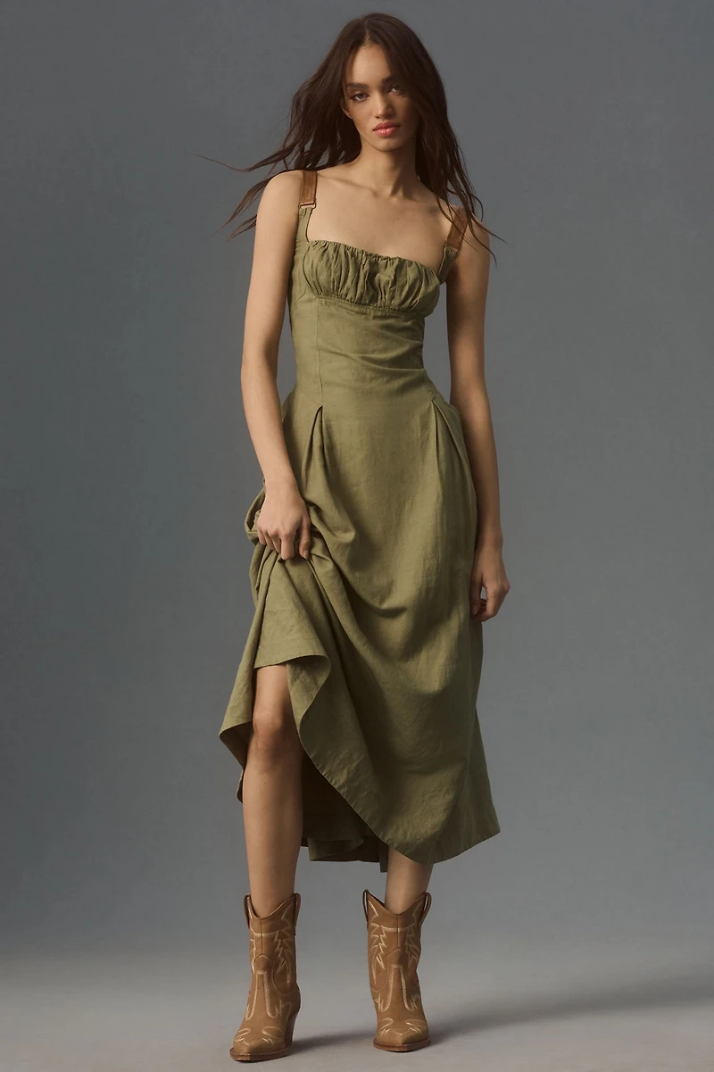 Utility Square-Neck A-Line Midi Dress