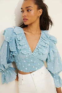 Hannah Lynn Chambray Embroidered Top
