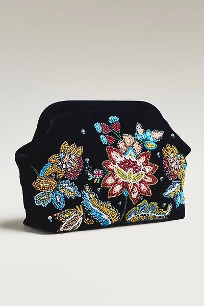 By Anthropologie Beaded Floral Velvet Clutch