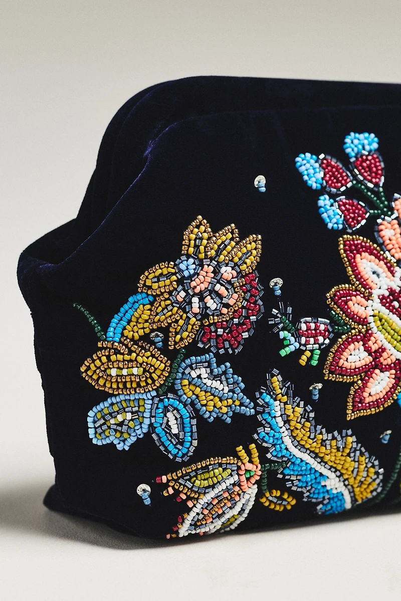 By Anthropologie Beaded Floral Velvet Clutch