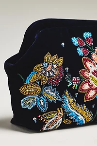 By Anthropologie Beaded Floral Velvet Clutch