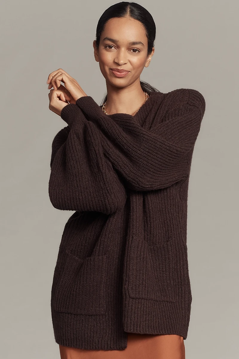 Flat White Cozy Crew-Neck Cardigan Sweater