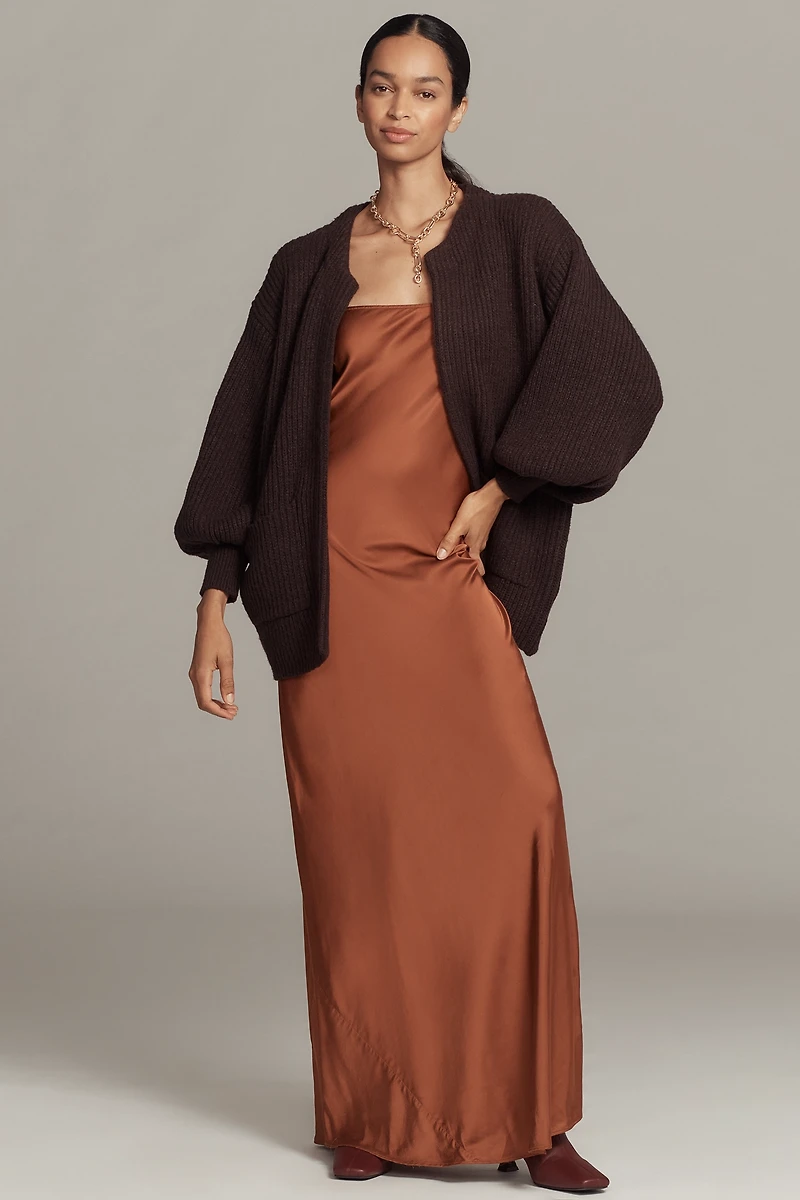 Flat White Cozy Crew-Neck Cardigan Sweater