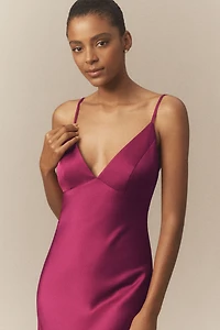 BHLDN Jenny V-Neck Cape Satin Maxi Dress