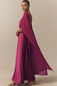BHLDN Jenny V-Neck Cape Satin Maxi Dress
