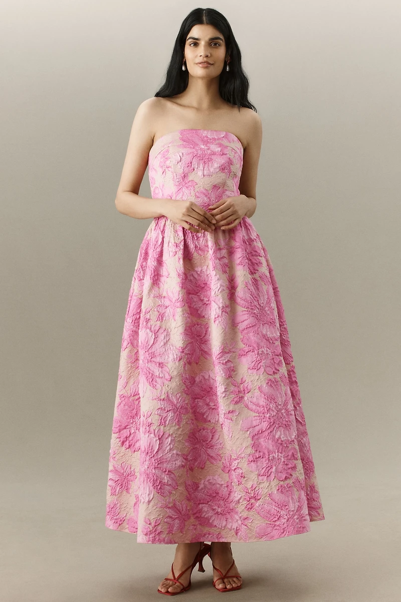 Shoshanna Dana Strapless Jacquard Midi Dress