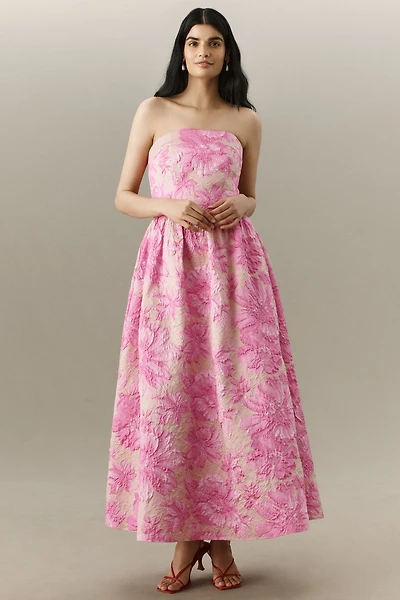 Shoshanna Dana Strapless Jacquard Midi Dress