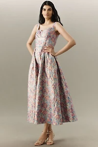 Shoshanna Ophelia Sleeveless Sweetheart Jacquard Midi Dress