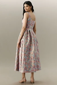 Shoshanna Ophelia Sleeveless Sweetheart Jacquard Midi Dress
