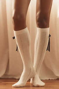 Ribbed Bow Knee Socks