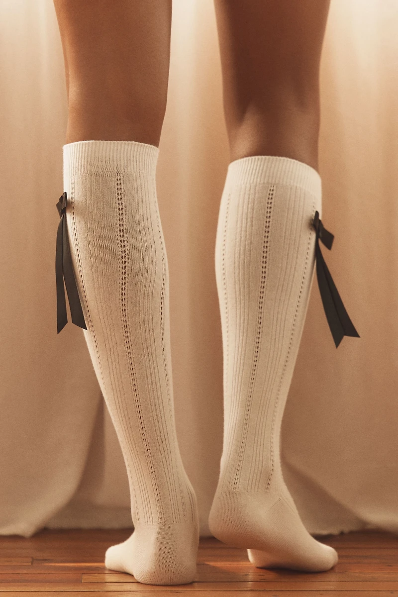 Ribbed Bow Knee Socks