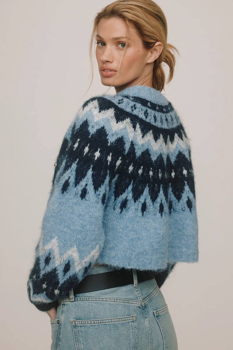 By Anthropologie Fair Isle Cropped Cardigan Sweater