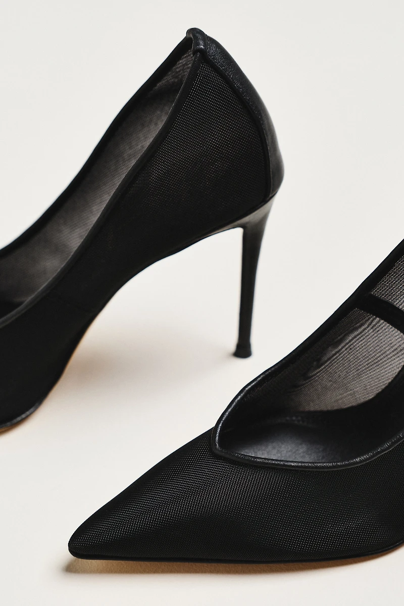 Black Suede Studio Clio 100 Mesh Pumps