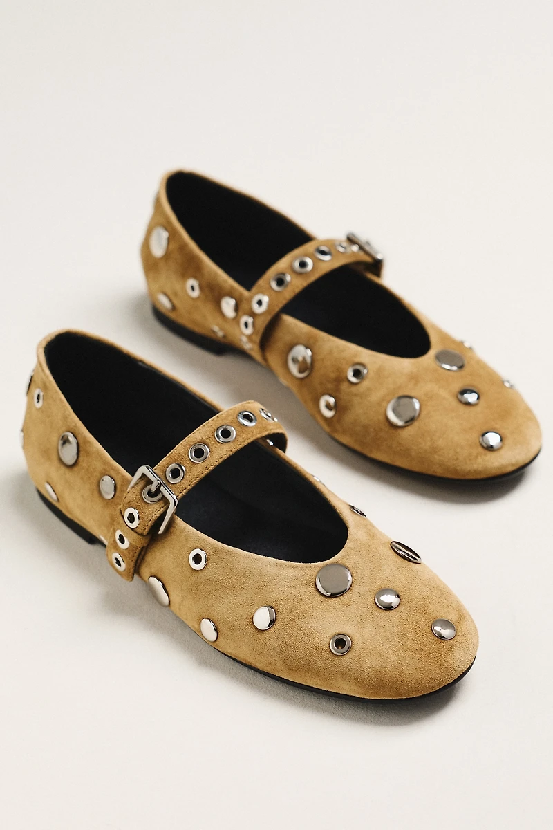 Lola Cruz Studded Grommet Mary Jane Flats