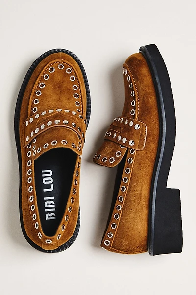 Bibi Lou Suede Studded Grommet Loafers