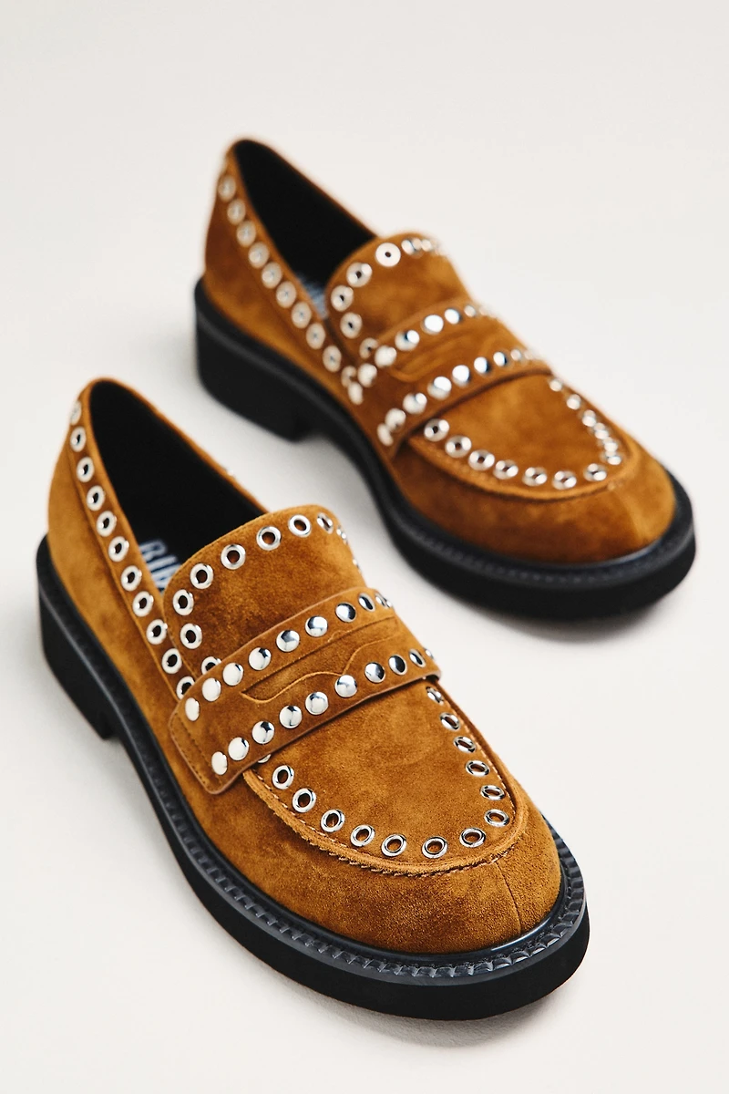 Bibi Lou Suede Studded Grommet Loafers