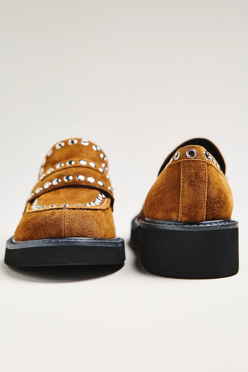 Bibi Lou Suede Studded Grommet Loafers