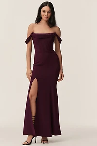 Dress The Population Melania Off-The-Shoulder Corset Crepe Maxi