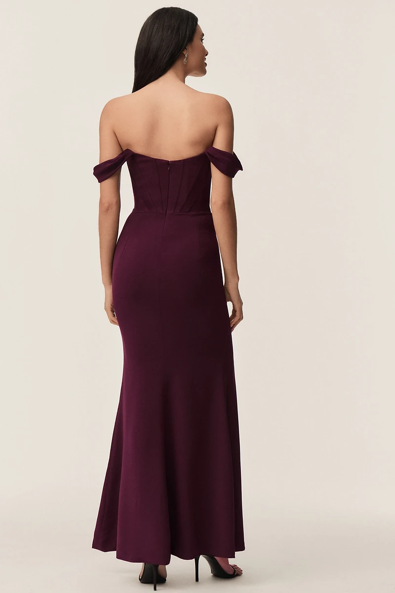 Dress The Population Melania Off-The-Shoulder Corset Crepe Maxi