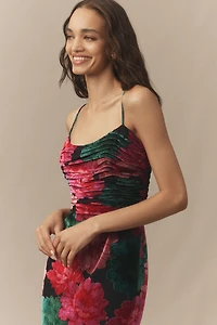 Hutch Tylia Ruched Floral Velvet Maxi Dress