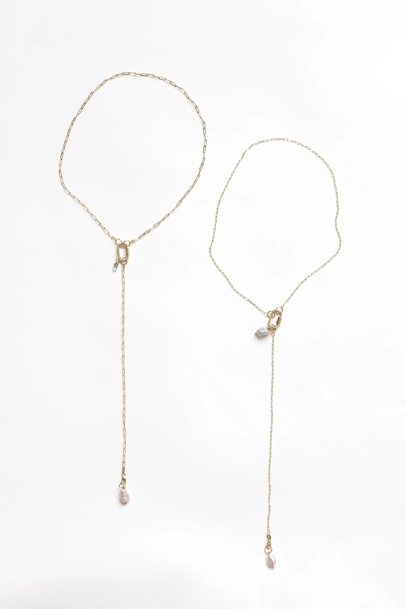 Nicolas Ambrosio Stone & Pearl Lariat Necklace