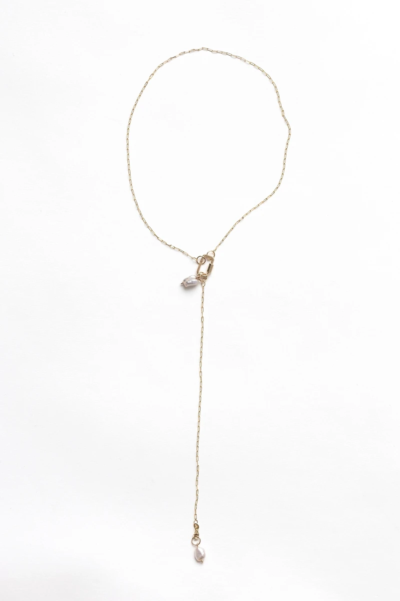 Nicolas Ambrosio Pearl Lariat Chain Necklace