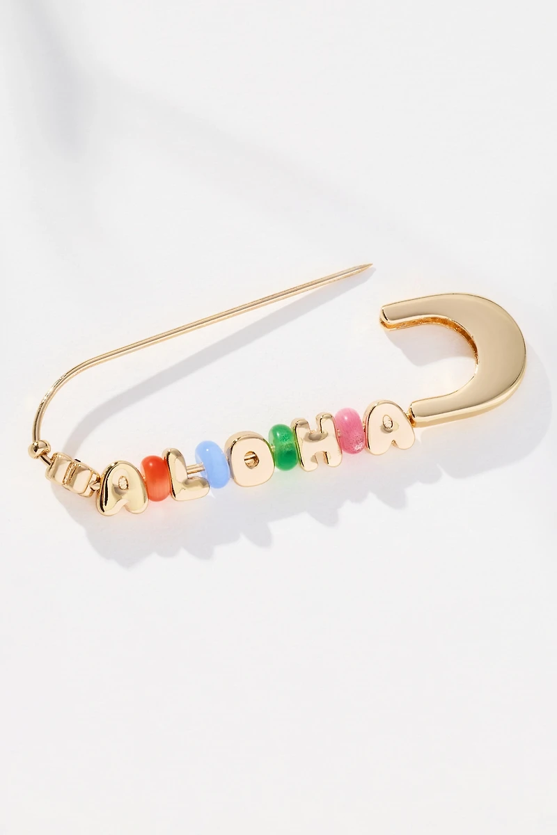 Summer Bubble Letter Safety Pin Brooch