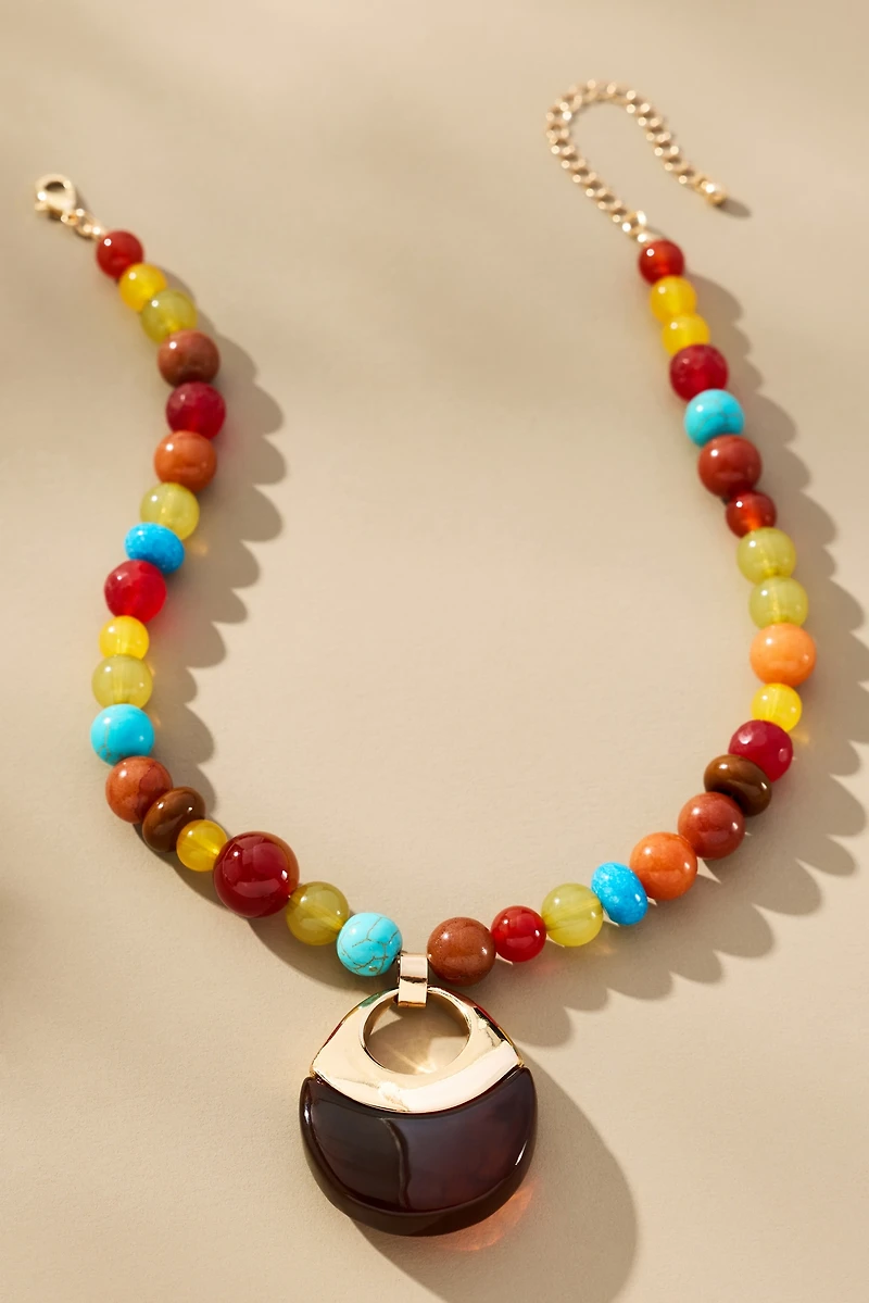 Beaded Resin Pendant Necklace